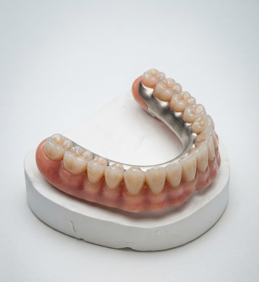 Full-Arch CAD/CAM Co-Cr Frame · Composite Teeth & Nano-Composite Gingiva